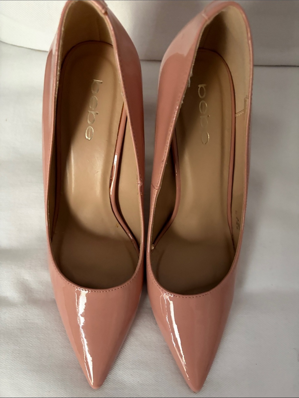 bebe Glossy Pointed Toe Pumps in Blush Pink